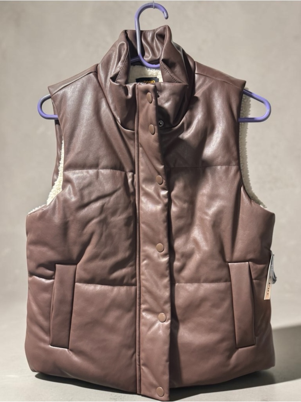 Ci Sono Brown Faux-Leather Sherpa Vest - Picture 2 of 8